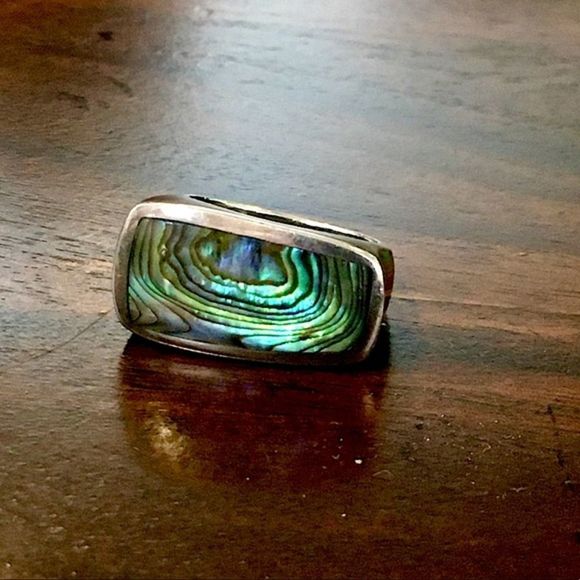 Abalone Cabochon Sterling Silver Statement Ring Size 6-3/4 - Picture 2 of 12